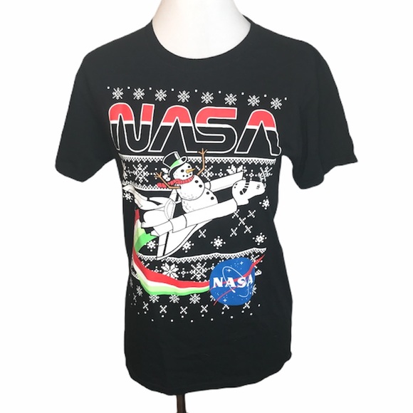 Fifth Sun NASA Snowman Christmas T-Shirt, Black - Picture 7 of 7